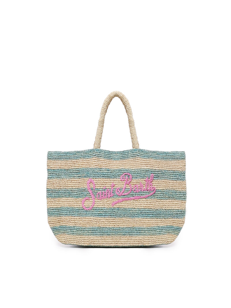 MC2 SAINT BARTH - BORSA DA SPIAGGIA IN RAFIA RIGATA TURCHESE