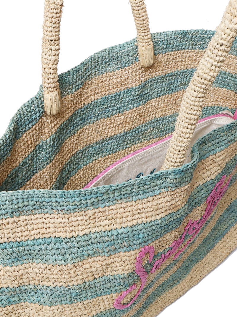 MC2 SAINT BARTH - BORSA DA SPIAGGIA IN RAFIA RIGATA TURCHESE