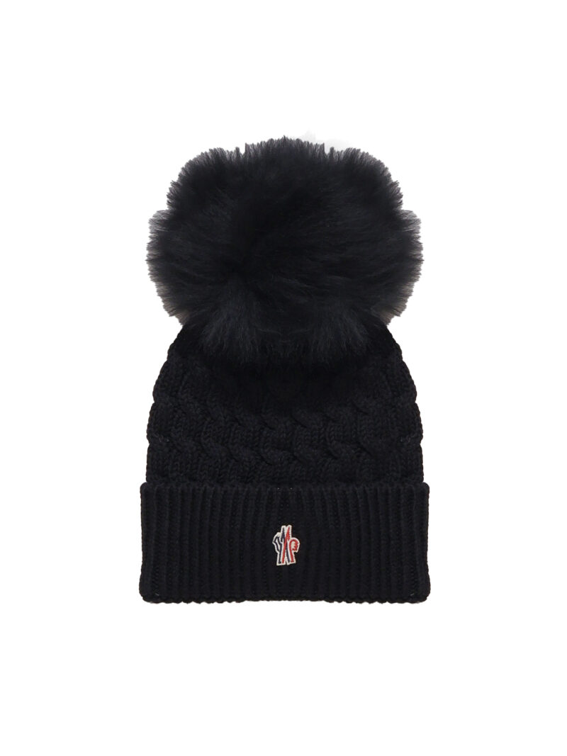 MONCLER - CAPPELLO BEANIE EFFETTO TRICOT CON PON PON DI ECOFUR