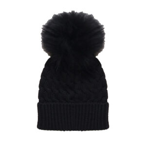 MONCLER - CAPPELLO BEANIE EFFETTO TRICOT CON PON PON DI ECOFUR