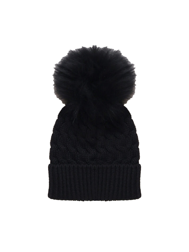 MONCLER - CAPPELLO BEANIE EFFETTO TRICOT CON PON PON DI ECOFUR