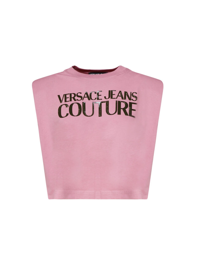 VERSACE JEANS COUTURE - T-SHIRT CORTA SMANICATA CON SPALLE IMBOTTITE E LOGO FRONTALE