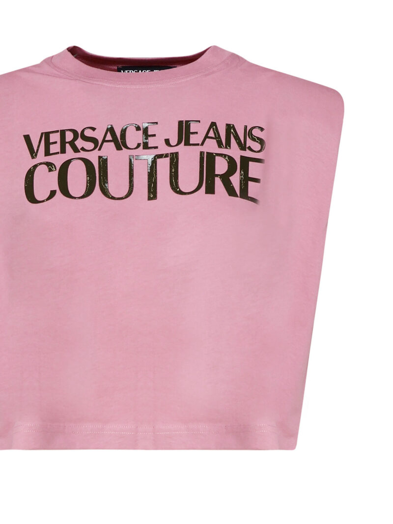 VERSACE JEANS COUTURE - T-SHIRT CORTA SMANICATA CON SPALLE IMBOTTITE E LOGO FRONTALE