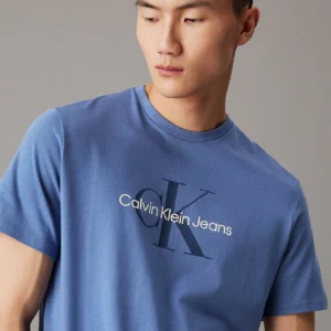 CALVIN KLEIN - T-shirt con monogramma - Blu Chiaro