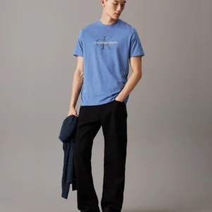 CALVIN KLEIN - T-shirt con monogramma - Blu Chiaro