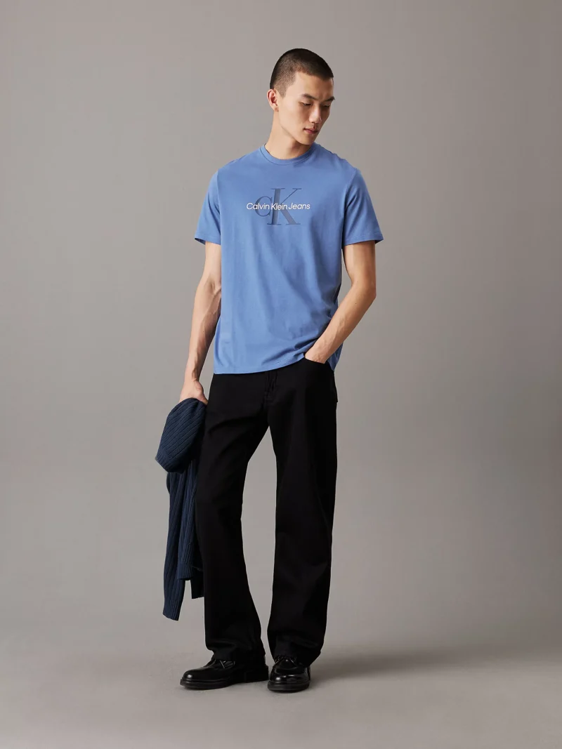 CALVIN KLEIN - T-shirt con monogramma - Blu Chiaro