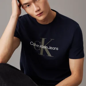 CALVIN KLEIN - T-shirt con monogramma - Blu