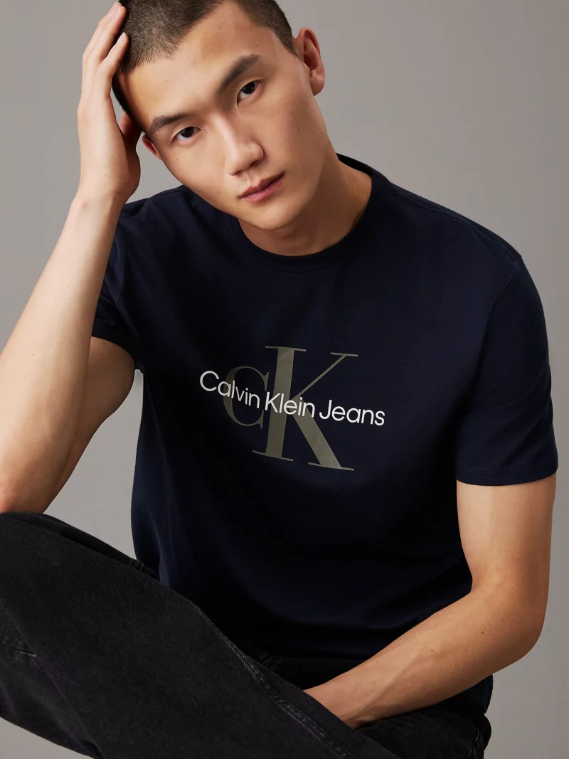 CALVIN KLEIN - T-shirt con monogramma - Blu