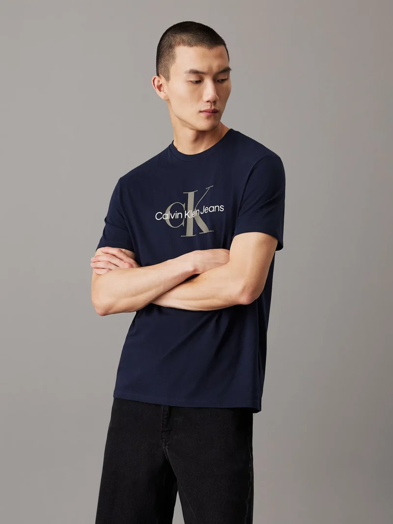 CALVIN KLEIN - T-shirt con monogramma - Blu
