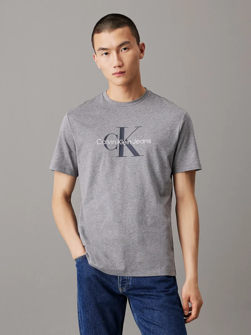 CALVIN KLEIN - T-shirt con monogramma - Grigio
