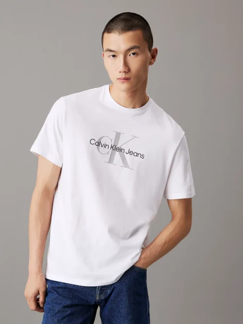 CALVIN KLEIN - T-shirt con monogramma - Bianco