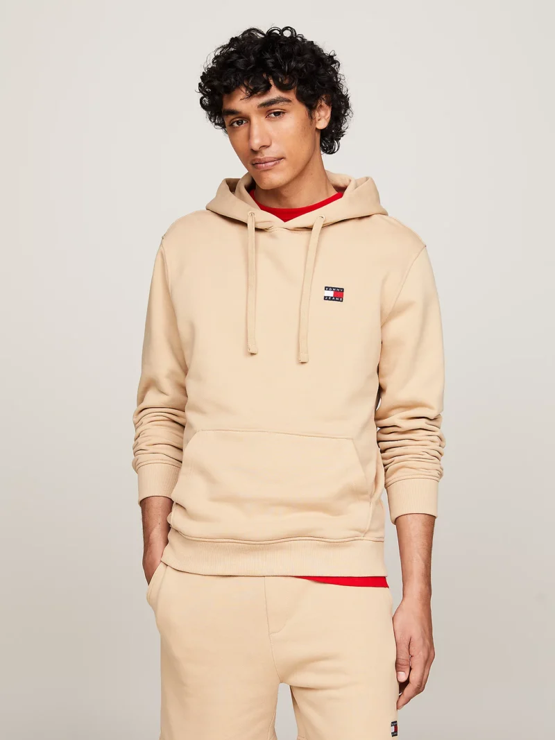 TOMMY HILFIGER - Felpa con cappuccio e distintivo Tommy - Sabbia