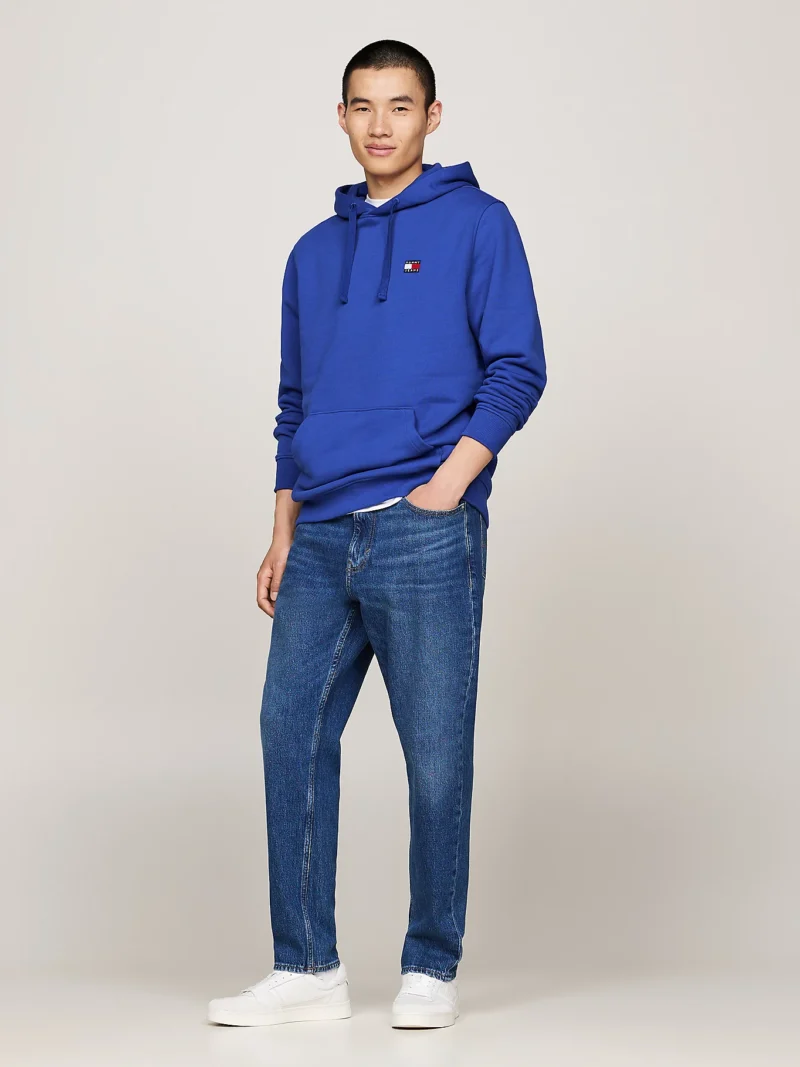 TOMMY HILFIGER - Felpa con cappuccio e distintivo Tommy - Blu