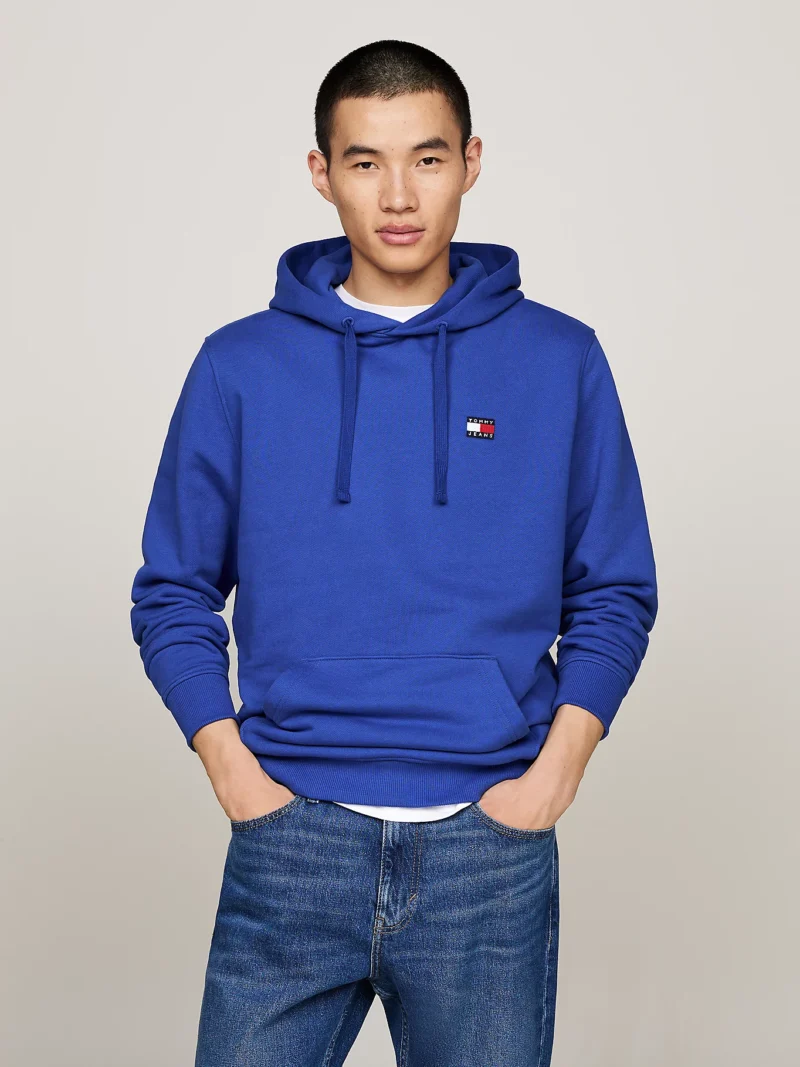TOMMY HILFIGER - Felpa con cappuccio e distintivo Tommy - Blu