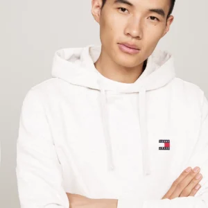 TOMMY HILFIGER - Felpa con cappuccio e distintivo Tommy - Grigio Chiaro