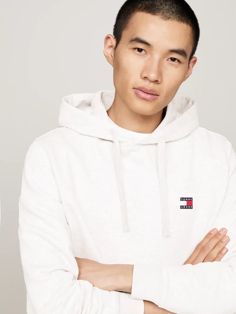 TOMMY HILFIGER - Felpa con cappuccio e distintivo Tommy - Grigio Chiaro
