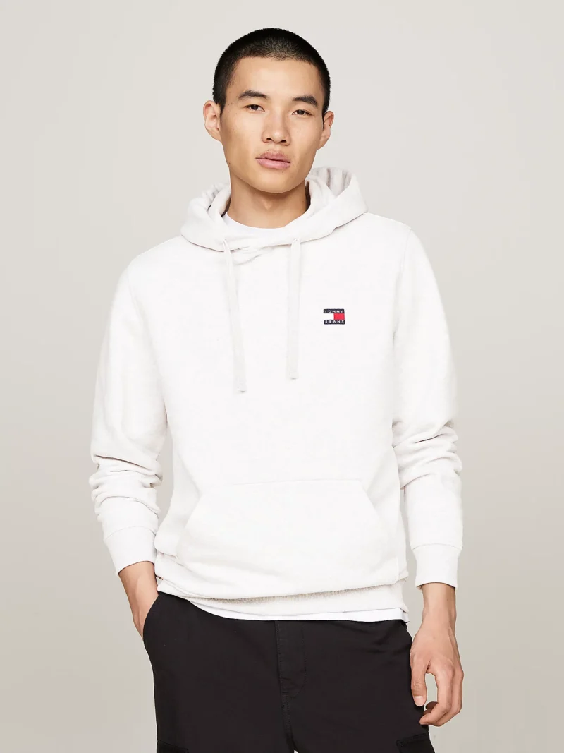 TOMMY HILFIGER - Felpa con cappuccio e distintivo Tommy - Grigio Chiaro