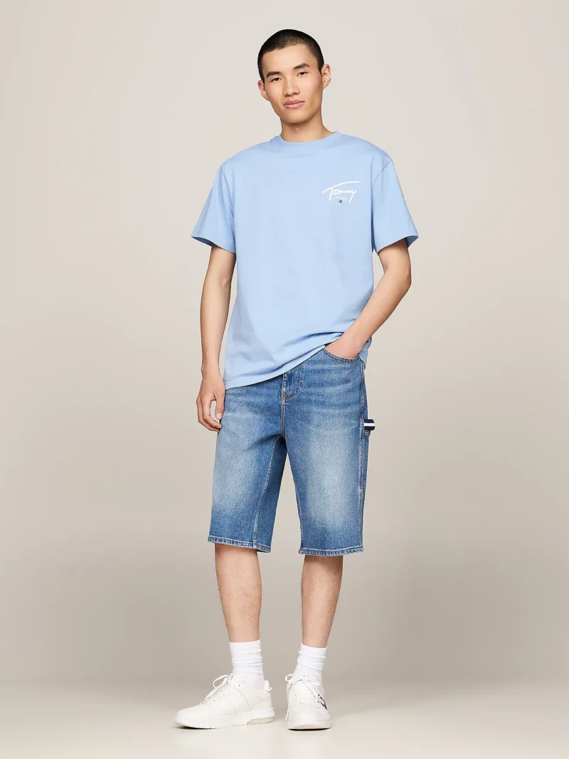 TOMMY HILFIGER - T-shirt con logo firma - Blu Chiaro
