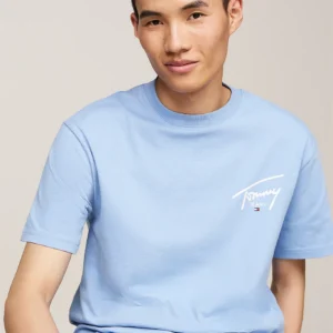 TOMMY HILFIGER - T-shirt con logo firma - Blu Chiaro