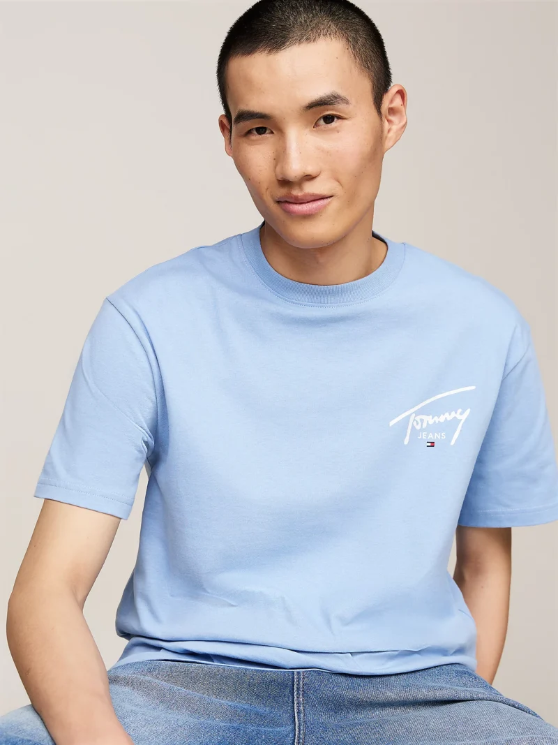 TOMMY HILFIGER - T-shirt con logo firma - Blu Chiaro