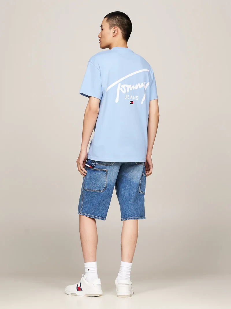 TOMMY HILFIGER - T-shirt con logo firma - Blu Chiaro