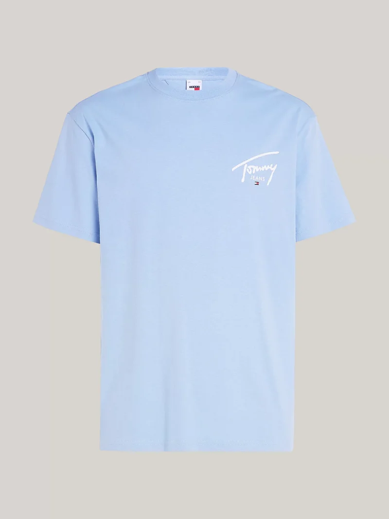 TOMMY HILFIGER - T-shirt con logo firma - Blu Chiaro