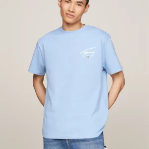 TOMMY HILFIGER - T-shirt con logo firma - Blu Chiaro