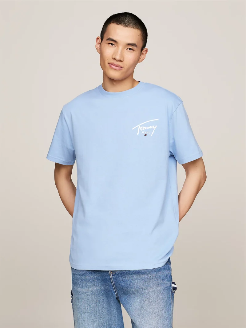 TOMMY HILFIGER - T-shirt con logo firma - Blu Chiaro