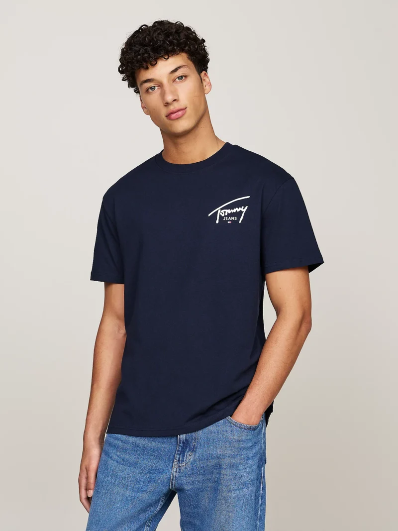 TOMMY HILFIGER - T-shirt con logo firma - Blu