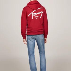 TOMMY HILFIGER - Felpa con cappuccio e logo firma - Rosso