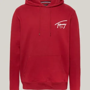 TOMMY HILFIGER - Felpa con cappuccio e logo firma - Rosso