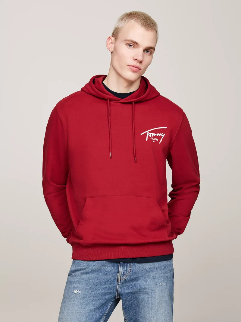 TOMMY HILFIGER - Felpa con cappuccio e logo firma - Rosso