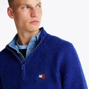 TOMMY HILFIGER - Pullover con mezza zip e distintivo Tommy - Blu