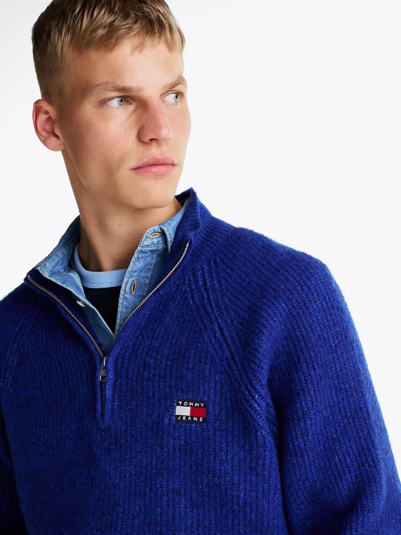 TOMMY HILFIGER - Pullover con mezza zip e distintivo Tommy - Blu