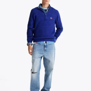 TOMMY HILFIGER - Pullover con mezza zip e distintivo Tommy - Blu