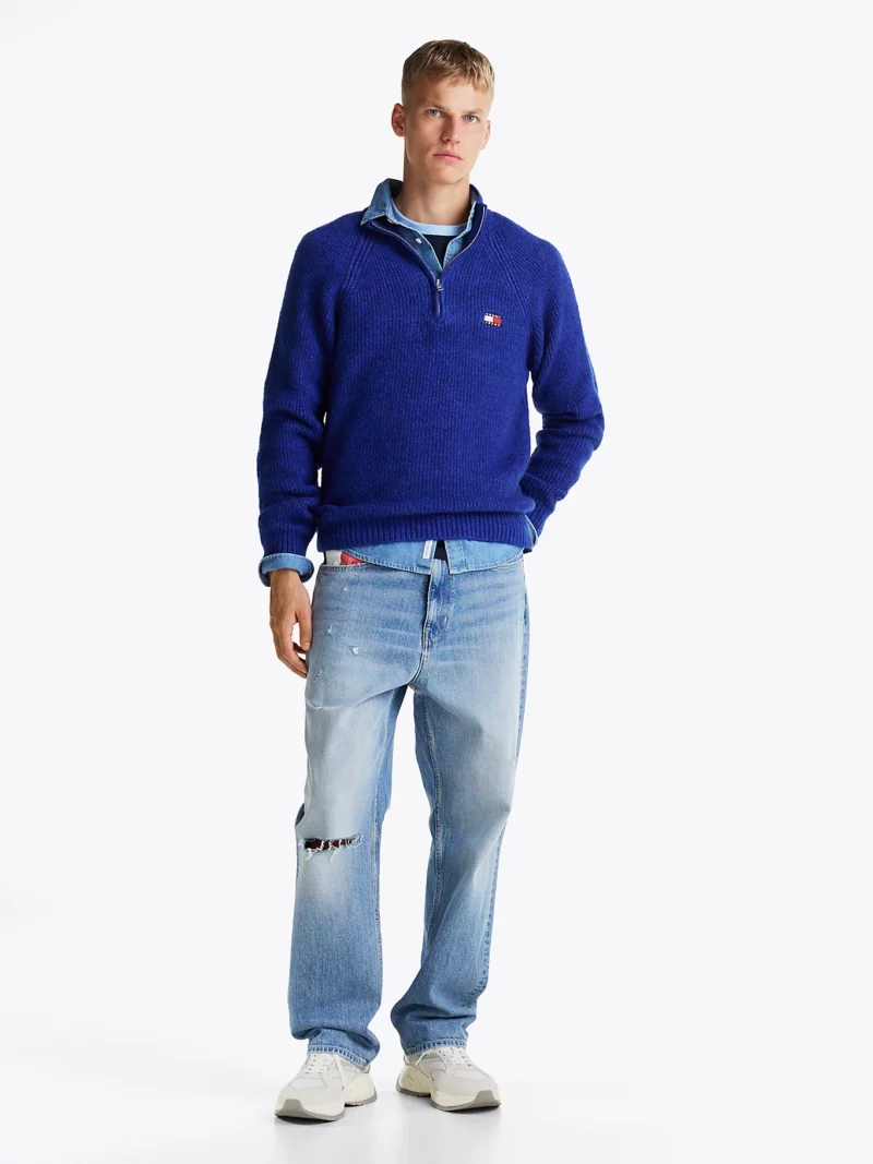 TOMMY HILFIGER - Pullover con mezza zip e distintivo Tommy - Blu