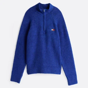 TOMMY HILFIGER - Pullover con mezza zip e distintivo Tommy - Blu
