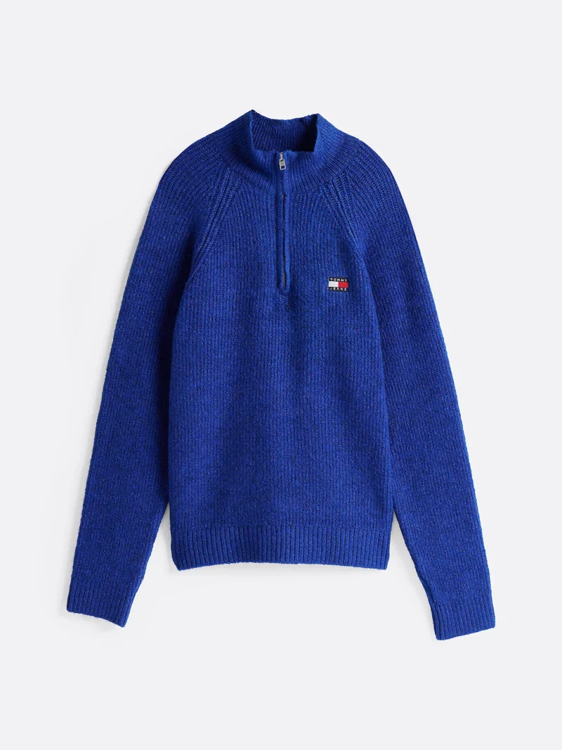 TOMMY HILFIGER - Pullover con mezza zip e distintivo Tommy - Blu