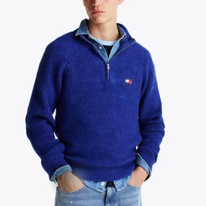 TOMMY HILFIGER - Pullover con mezza zip e distintivo Tommy - Blu