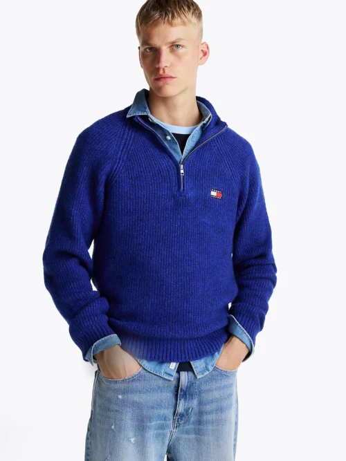 TOMMY HILFIGER - Pullover con mezza zip e distintivo Tommy - Blu