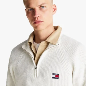 TOMMY HILFIGER - Pullover con mezza zip e distintivo Tommy - Bianco