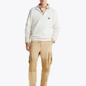 TOMMY HILFIGER - Pullover con mezza zip e distintivo Tommy - Bianco