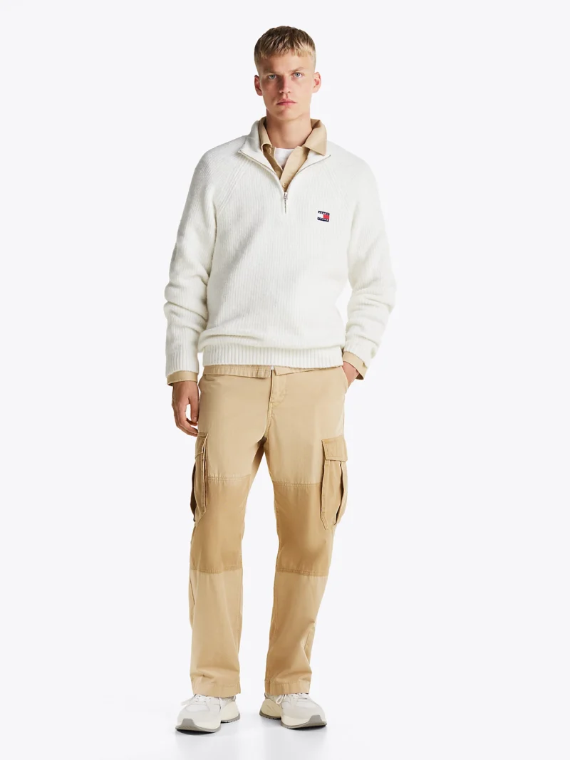 TOMMY HILFIGER - Pullover con mezza zip e distintivo Tommy - Bianco