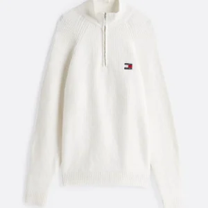 TOMMY HILFIGER - Pullover con mezza zip e distintivo Tommy - Bianco