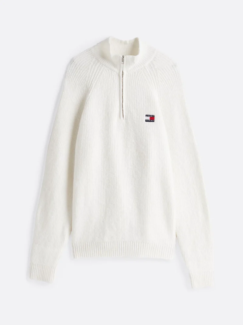 TOMMY HILFIGER - Pullover con mezza zip e distintivo Tommy - Bianco