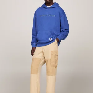 TOMMY HILFIGER - Felpa relaxed fit con cappuccio e logo - Blu