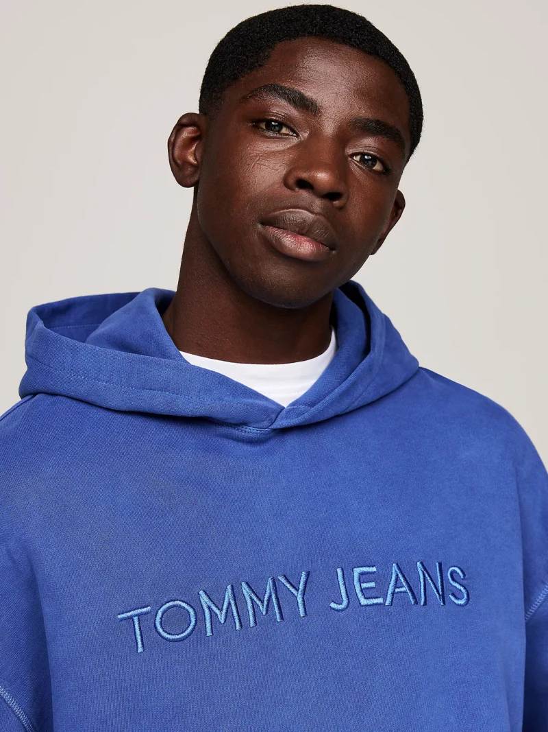 TOMMY HILFIGER - Felpa relaxed fit con cappuccio e logo - Blu