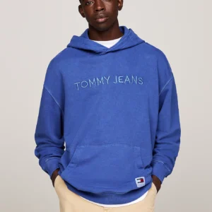 TOMMY HILFIGER - Felpa relaxed fit con cappuccio e logo - Blu