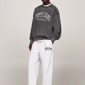 TOMMY HILFIGER - Felpa Varsity relaxed fit effetto sbiadito - Nero