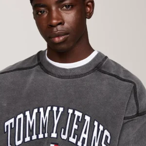 TOMMY HILFIGER - Felpa Varsity relaxed fit effetto sbiadito - Nero